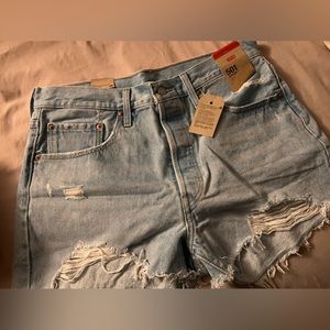 Womens Levi’s Distressed 501 High Rise Denim Shorts